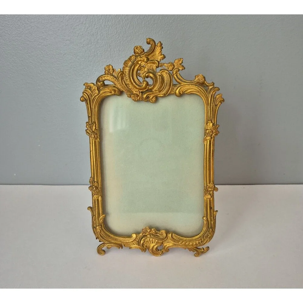 Royal M Mfg Co Gold Brass Ornate Wild Roses Rococo Picture Frame Vintage 1904